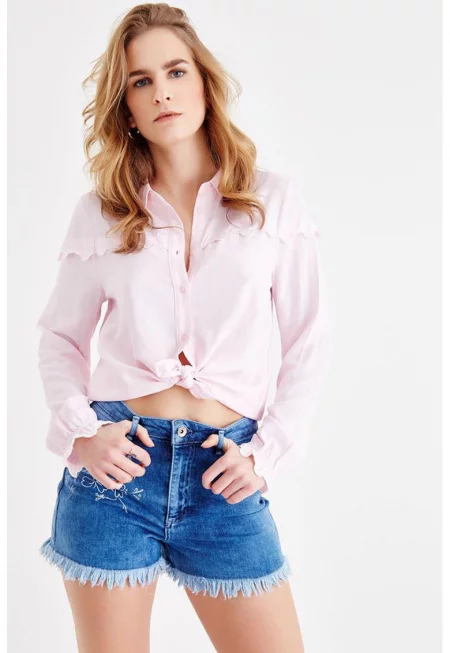 Риза с дълги ръкави и дипли