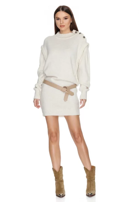 Рокля Dulce тип пуловер с вълна - Слонова кост