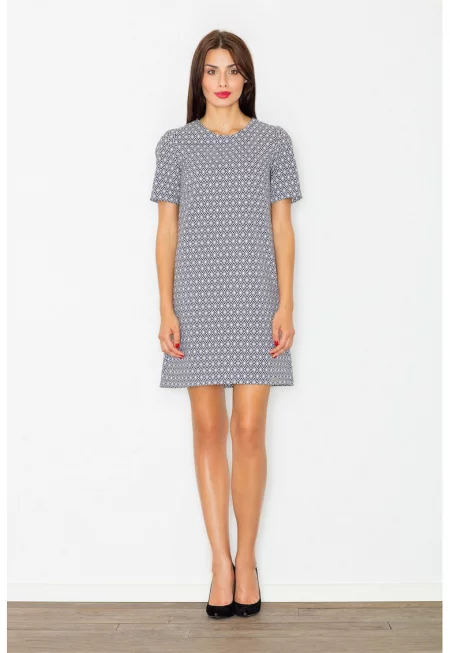 Рокля  M519 - синьо - бяло - полиестер