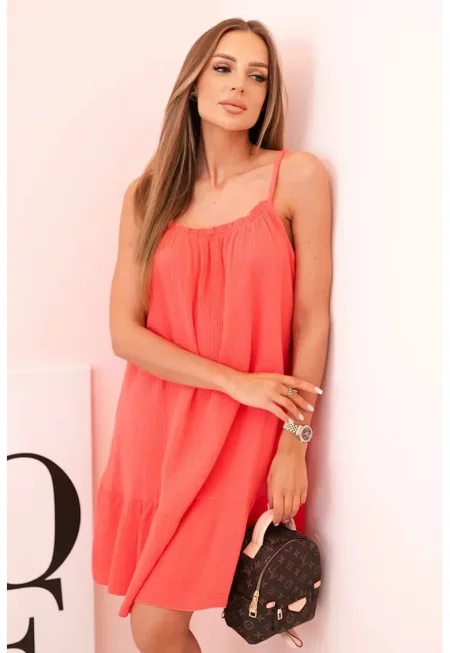 Рокля с презрамки и волани -