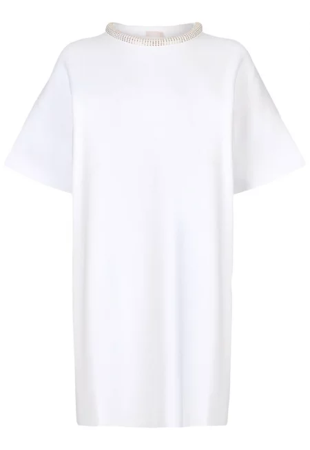 Рокля-тениска с декорирана яка - Бял