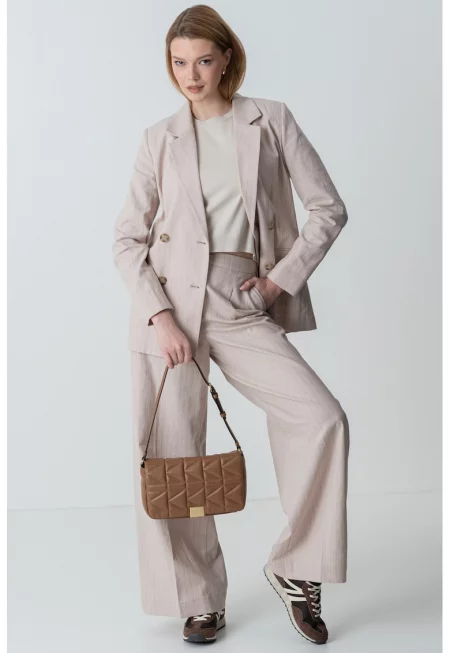 Сако с лен на райе - Бежов