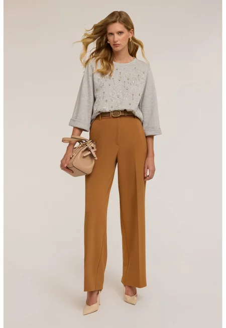 Широк панталон с висока талия - Карамел