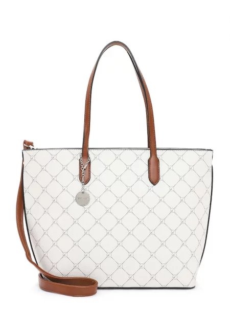 Шопинг чанта от еко кожа с лого - Бял/Кафяв