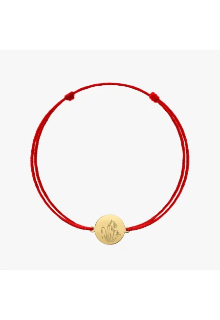 Сребърна гривна с шнур Golden Birth Flower - Януарска кокитка кокиче