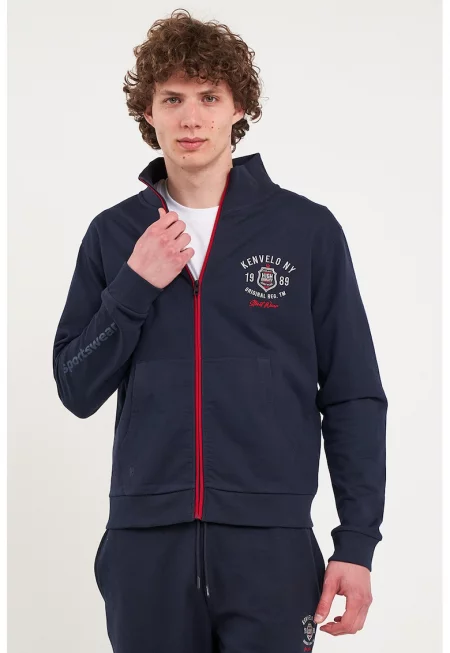 Суитшърт с цип и лого - Червен/Тъмносин