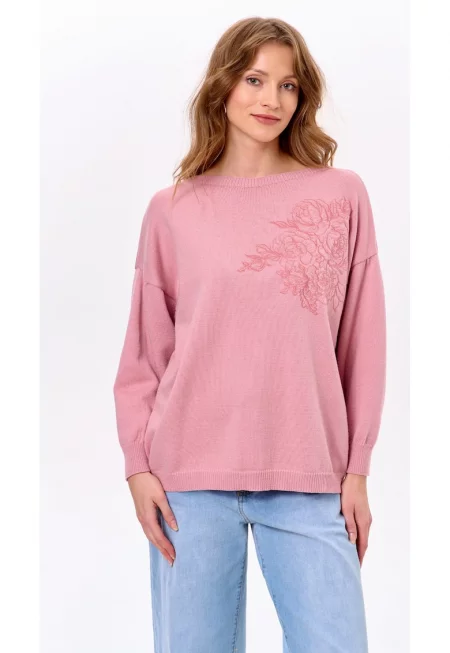 Свободен пуловер с бродерия