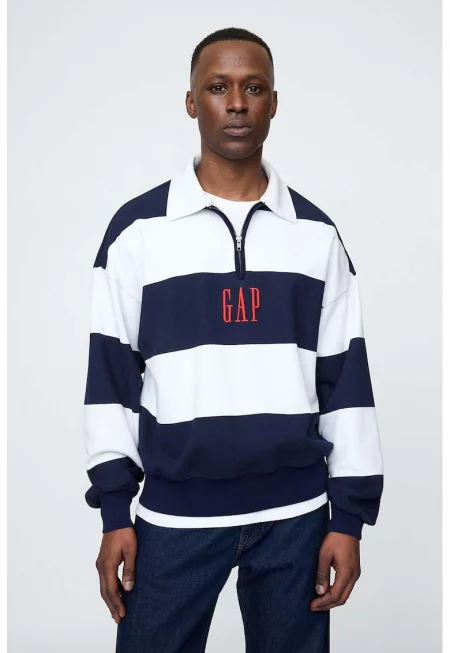 Свободен раиран суитшърт - Бял/Тъмносин