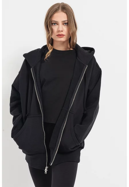 Свободно худи Phoenix с цип - Черен