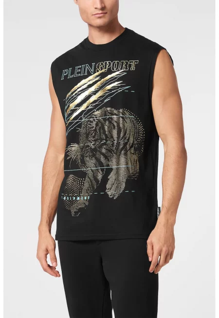 Тениска без ръкави с фигурален принт - Златист/Черен