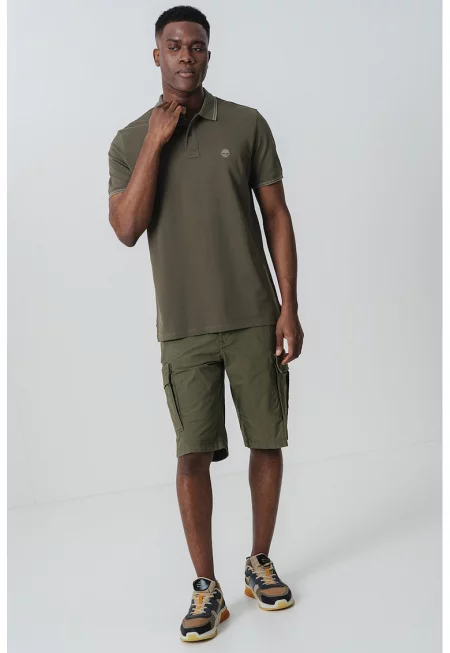 Тениска от памучно пике с яка - Папратово зелено