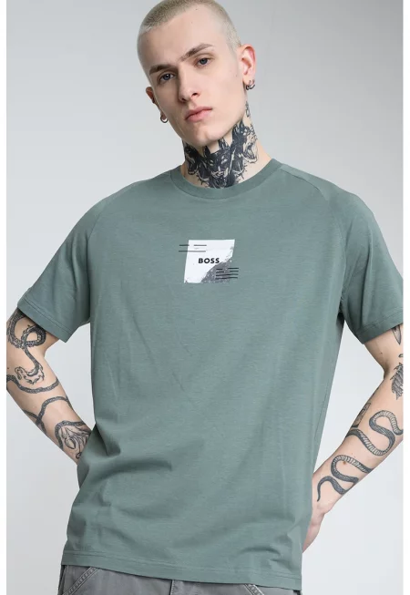 Тениска с лиосел - Светло сив/Аква зелено