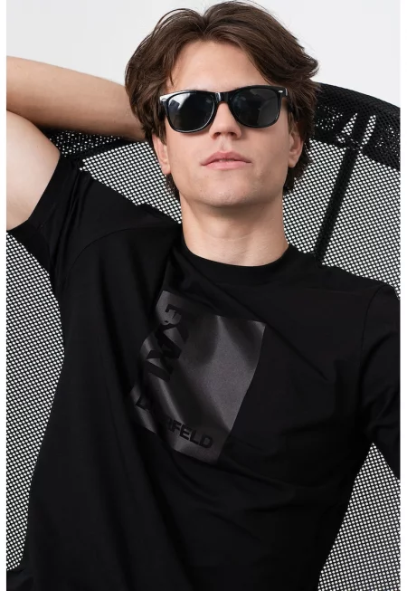 Тениска с памук с лого - Черен