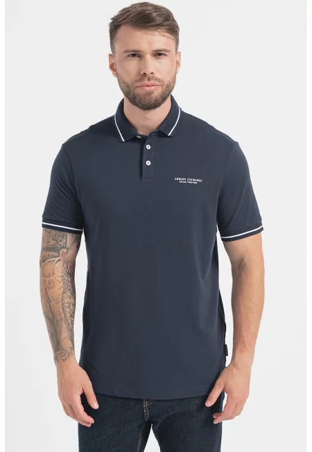 Тениска с яка и контрасти - Тъмносин