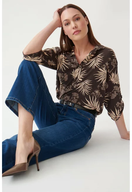 Туника с принт - Черен/Крем