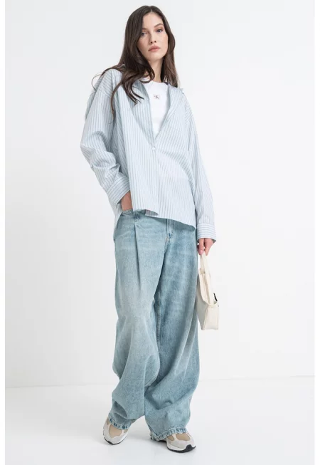 Уголемена риза с дълги ръкави - Черен/Ментово зелено