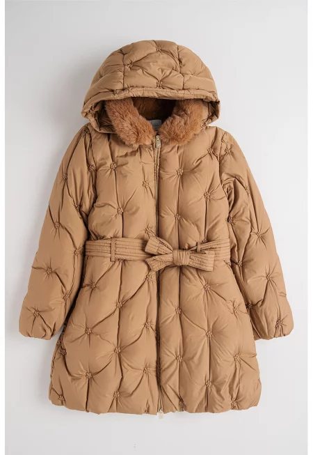 Ватирано зимно яке с връзка - Карамел