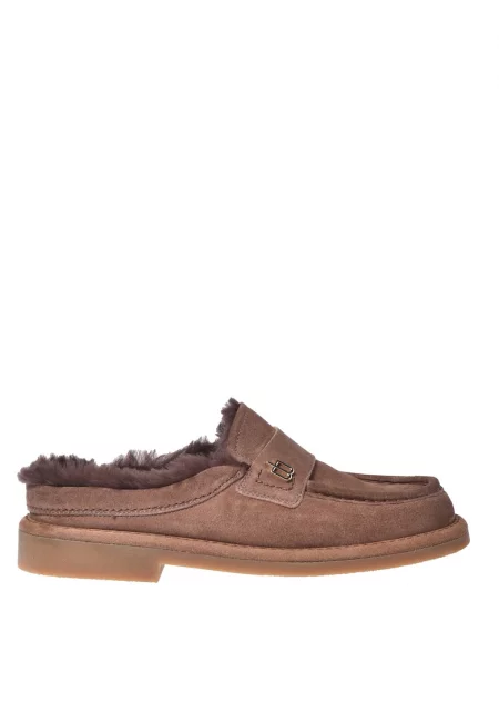 Велурени обукви Mules с вата от агнешки пух - Сиво-кафяв