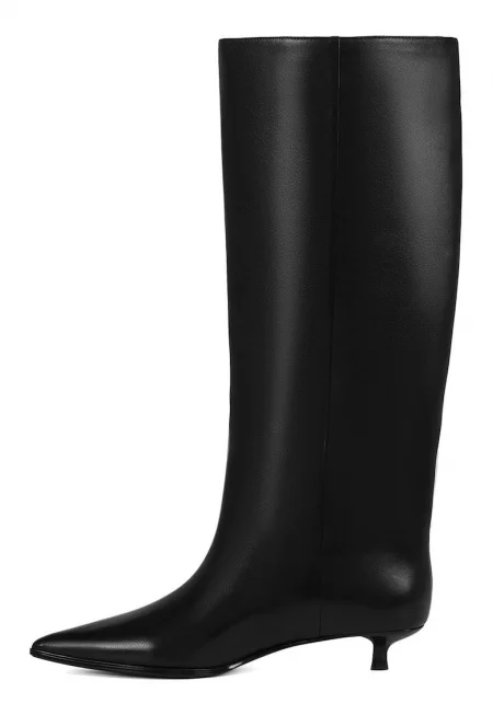 Високи кожени ботуши с котешки ток