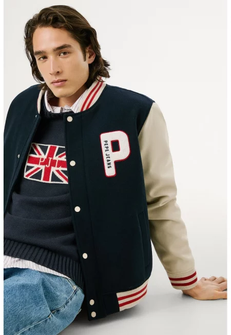 Яке бомбър със странични джобове - Ултрамарин синьо/Бежов