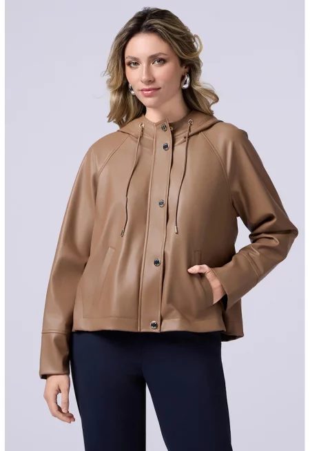 Яке от еко кожа с качулка - Камел