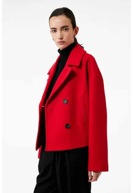 Яке с раздвоен ревер и двуредно закопчаване - Червен