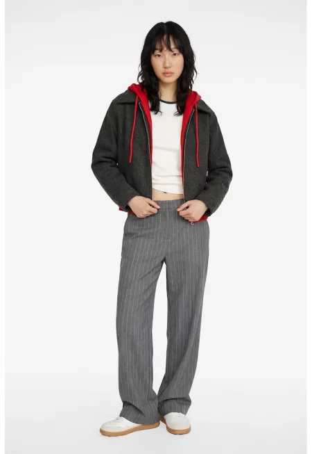 Яке с цип и остра яка - Меланж тъмно сиво