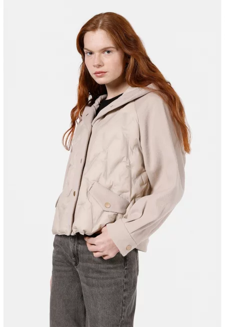 Яке с вълна с качулка - Бежов