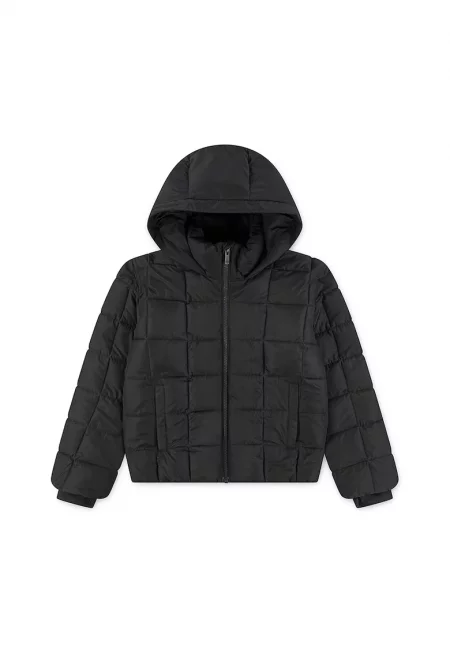 Зимно яке с принт и цип - Черен