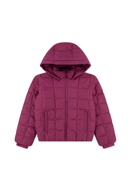 Зимно яке с принт и цип - Тъмновиолетов