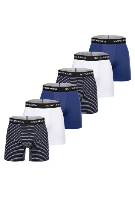 Боксерки с памук - 6 чифта - Бял/Син