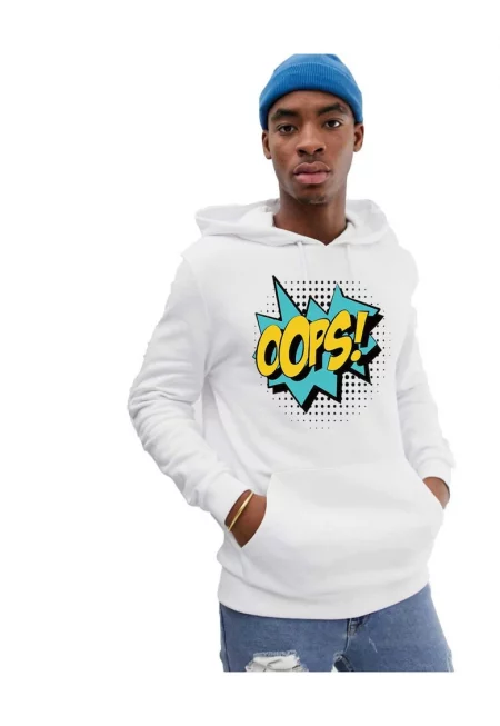 Бяла мъжка суичър с качулка - Ами сега
