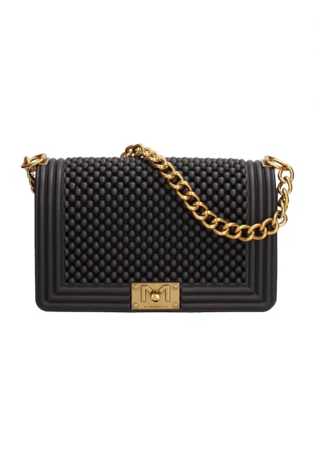 Чанта през рамо с капаче и мъниста - Златист/Черен