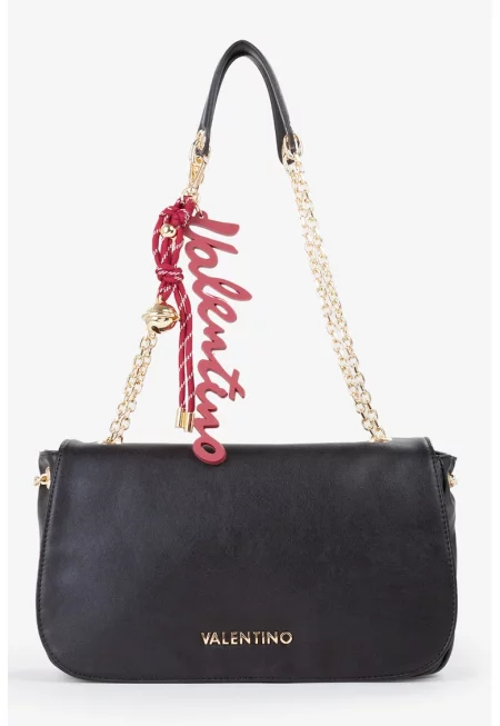 Чанта през рамо с капаче и метално лого - Tъмносив