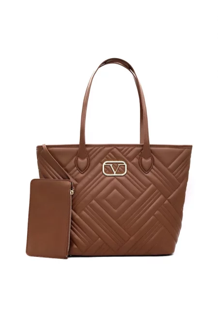 Чанта Tote от еко кожа с клъч - Кафяв