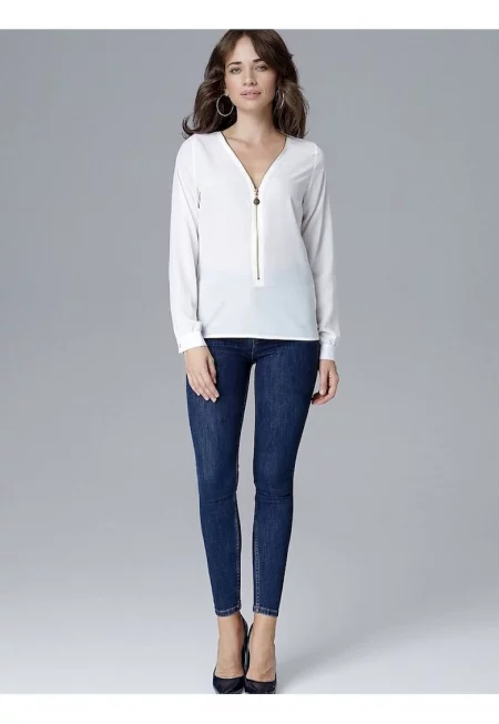 Дамска блуза - Ленитиф - с цип - бежова - ЛИКРА - полиестер