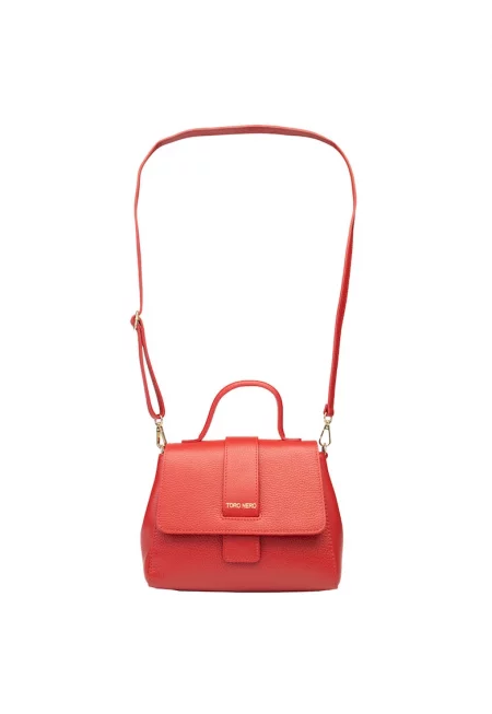 Дамска чанта от естествена кожа - Червен