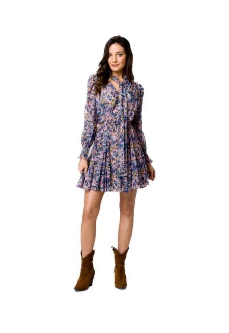 Дамска рокля на цветя -  Samiet - тъмно синя -