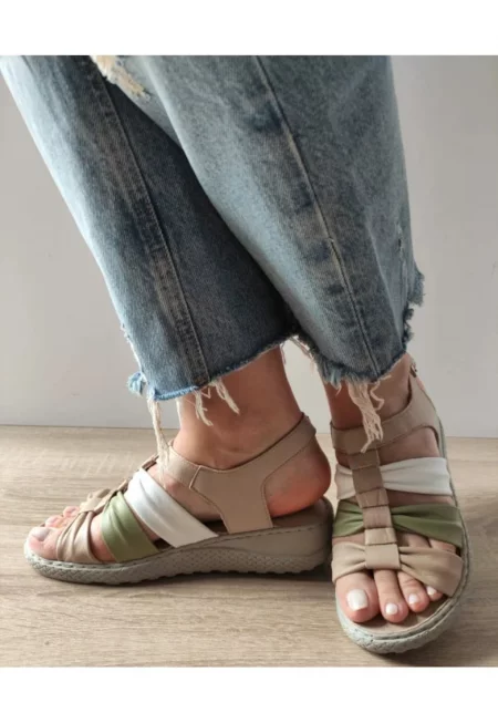 Дамски Ежедневни Сандали  17-1010 Бежови + Цветни - Бежови - Бежов