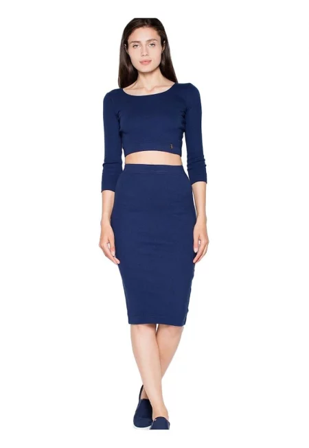 Дамски комплект пола/топ -  Памук/Еластан - Тъмносиньо