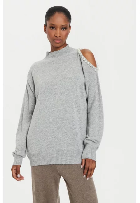 Дамски пуловер -  304655883 - Полиамид/Вискоза/Вълна - Един размер INTL - Сив