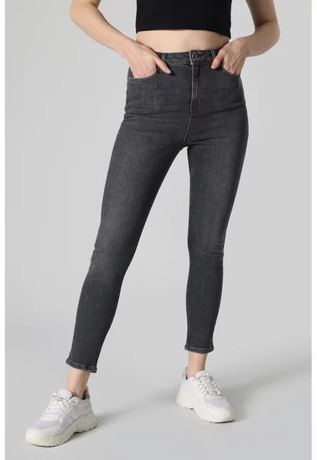 Дънки с висока талия - Антрацитно сиво