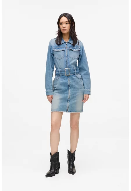 Дънкова рокля по тялото с колан