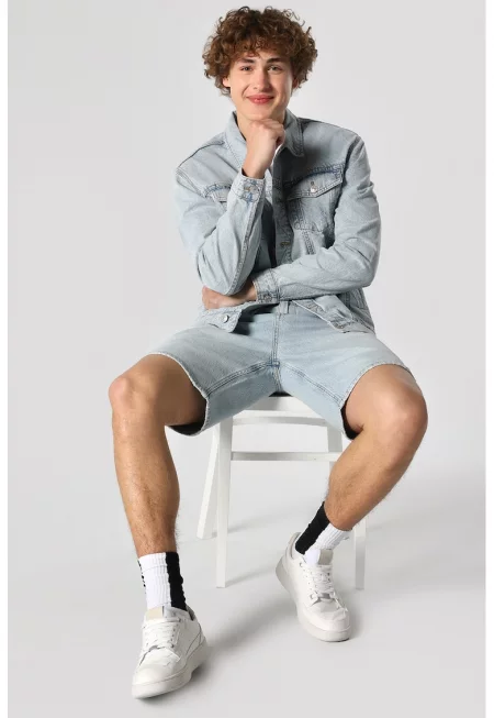 Дънково яке с джобове с капаче - Ледено синьо