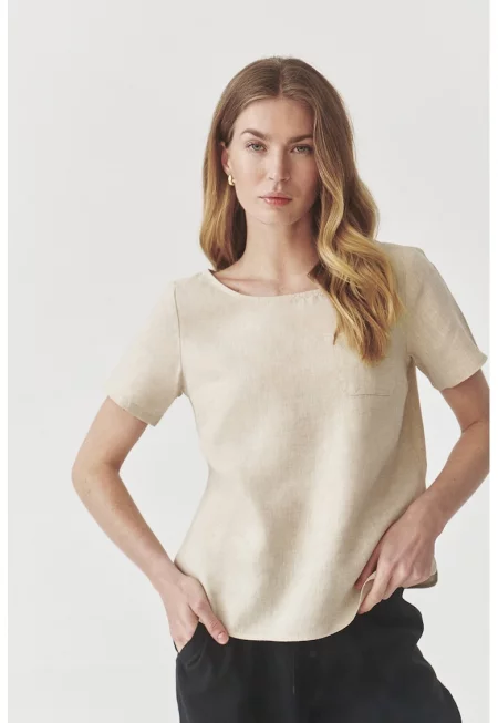 Едноцветна ленена тениска - Бежов