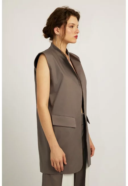 Елек Keep It Simple с джобове с капачета - Сиво-кафяв