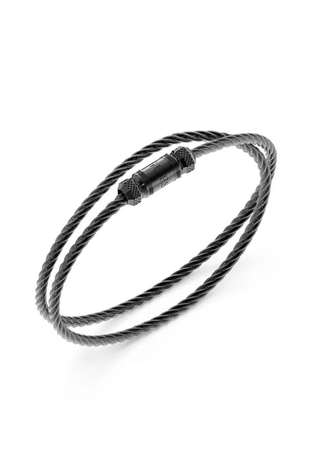 Гривна от неръждаема стомана с усукан дизайн - Черен