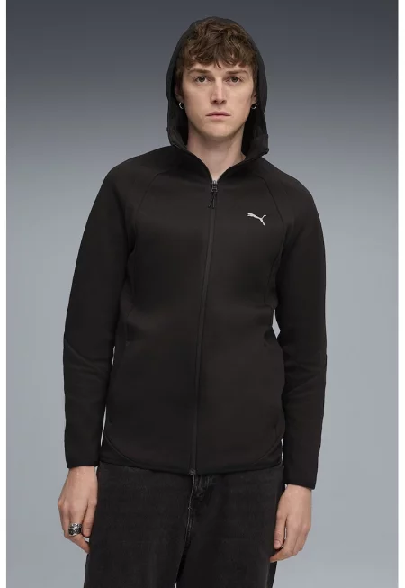 Худи с джобове встрани и цип - Черен