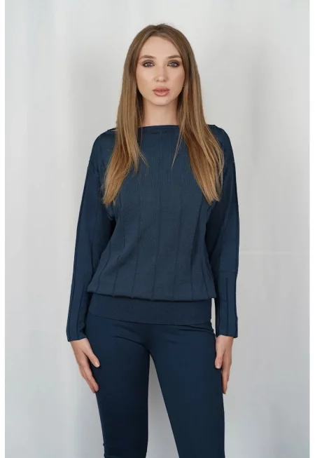 Извънгабаритен пуловер с дълъг ръкав - Син