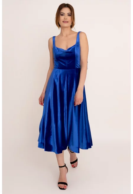 Кадифена рокля Electra с изрязан гръб - Кралско Синьо
